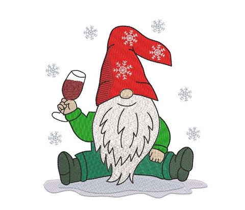 Christmas Gnome with wine glass Machine Embroidery Embroidery/Applique DESIGNS Canada Embroidery 