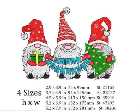 Christmas Gnomes embroidery design, 4 sizes. Embroidery/Applique DESIGNS ArtEMByNatalia 