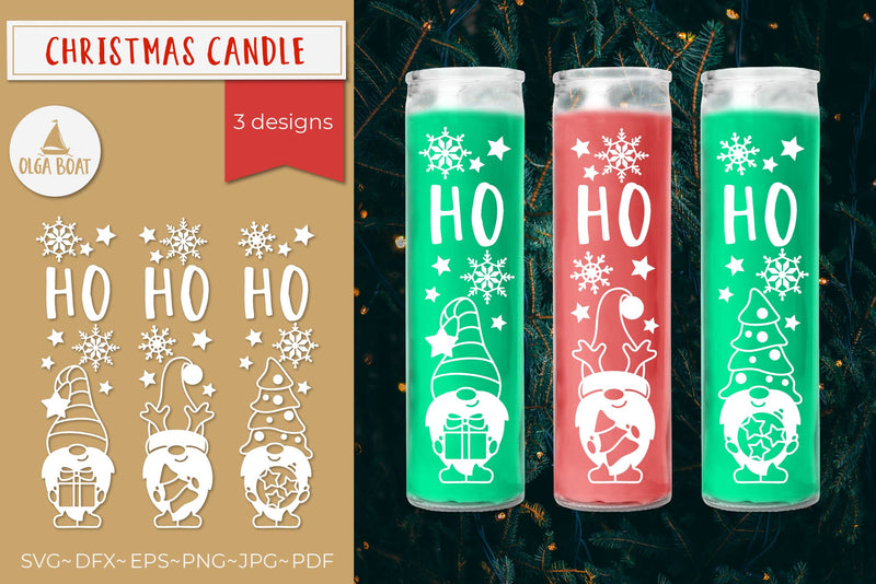 Christmas Gnomes Ho Ho Ho | Dollar tree Christmas candle svg SVG Olga Boat Design 