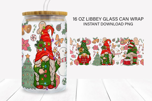 Christmas Gnomes Libbey Glass Wrap PNG Sublimation BijouBay 