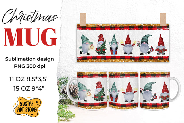 Christmas gnomes mug sublimation buffalo plaid & glitter Sublimation Yustaf Art Store 