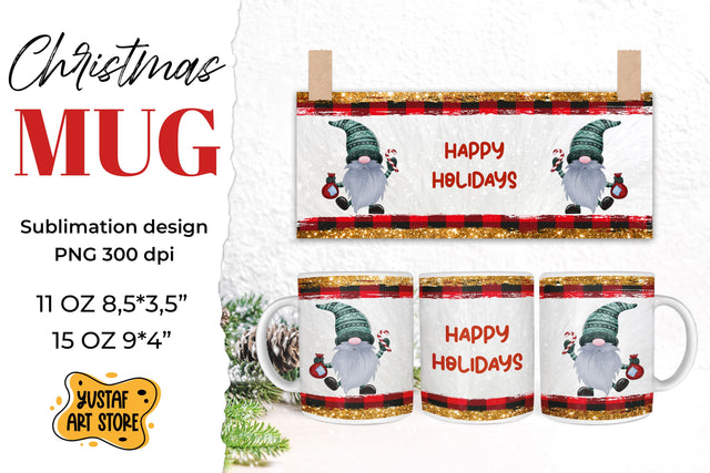 Christmas gnomes mug sublimation "Happy holidays" quote Sublimation Yustaf Art Store 