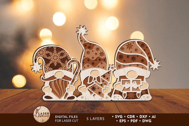 CHRISTMAS GNOMES Multilayer Cut Templates SVG LaserCutano 