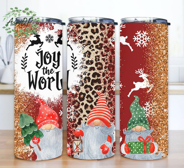 Christmas Gnomes Seamless 20oz Skinny Tumbler Png, Leopard Glitter Christmas Tumbler Png, Christmas Gnomes Tumbler, Gnome Tumbler Sublimation AdriOP 