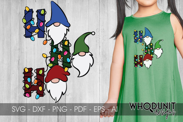 Christmas Gnomes SVG | HoHoHo Lights | Gnomes Cut File SVG Whodunit Designs 