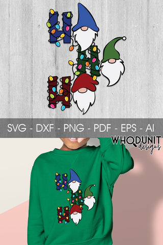 Christmas Gnomes SVG | HoHoHo Lights | Gnomes Cut File SVG Whodunit Designs 