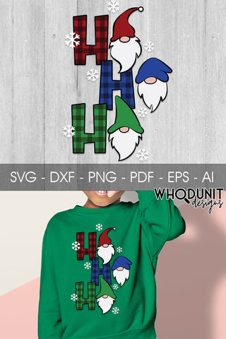 Christmas Gnomes SVG | HoHoHo Plaid | Gnomes Cut File SVG Whodunit Designs 