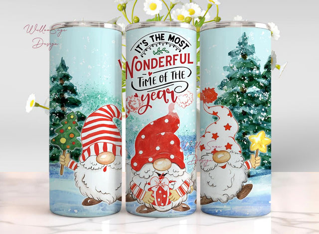 Christmas Gnomes Tumbler Wrap, Most Wonderful Time of the Year PNG, Holiday Cup Wrap, 20 oz Skinny Sublimation, Winter Digital Design Sublimation WillowSageDesign 