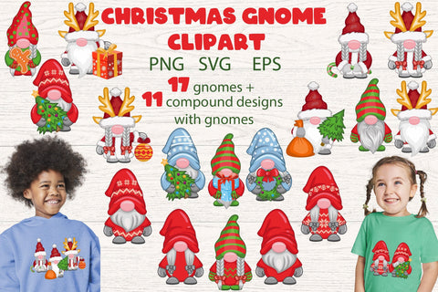 Christmas Gnomes With Gifts Sublimation Design. SVG PNG EPS Gnome Clipart Sublimation Yuliya 