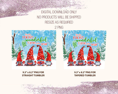 Christmas Gnomes Wonderful Time Tumbler, 20oz Skinny Tumbler, Straight/Tapered Sublimation Wrap Designs Template PNG - Instant Download Sublimation CaldwellArt 