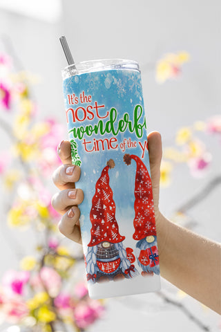 Christmas Gnomes Wonderful Time Tumbler, 20oz Skinny Tumbler, Straight/Tapered Sublimation Wrap Designs Template PNG - Instant Download Sublimation CaldwellArt 