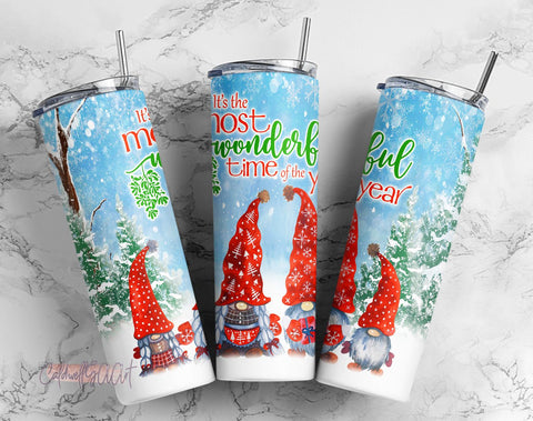 Christmas Gnomes Wonderful Time Tumbler, 20oz Skinny Tumbler, Straight/Tapered Sublimation Wrap Designs Template PNG - Instant Download Sublimation CaldwellArt 