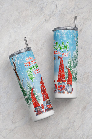 Christmas Gnomes Wonderful Time Tumbler, 20oz Skinny Tumbler, Straight/Tapered Sublimation Wrap Designs Template PNG - Instant Download Sublimation CaldwellArt 