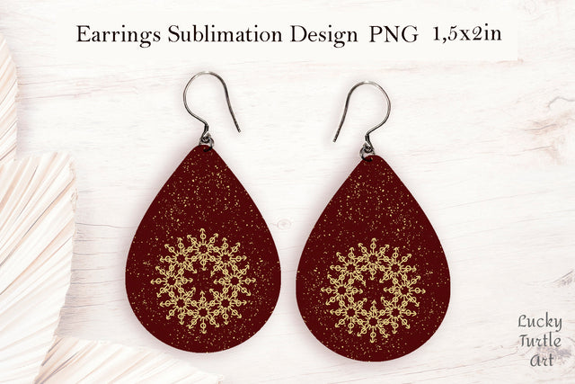 Christmas gold snowflake teardrop earring sublimation design Sublimation LuckyTurtleArt 