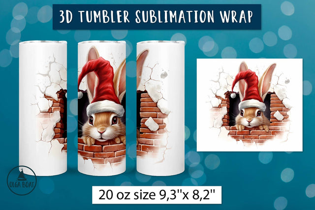 Christmas hare tumbler wrap | Christmas rabbit illustration Sublimation Olga Boat Design 