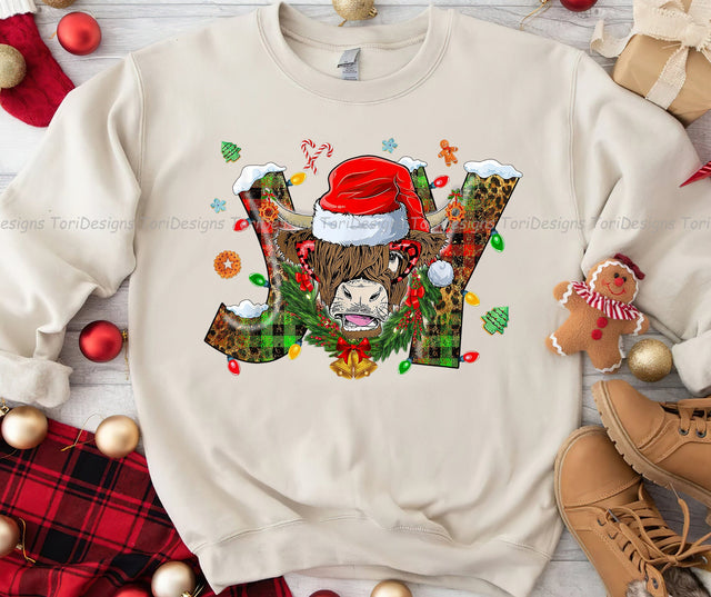 Christmas Heifer Highland Cow Xmas Western Country Sublimation Design Download Sublimation ToriDesigns 