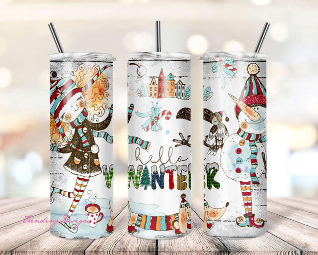 Christmas Hello Winter Tumbler Png Sublimation Design, 20oz Skinny Tumbler Png, Merry Christmas Png, Glitter Christmas Tumbler Png Download Sublimation TrendingDesign 
