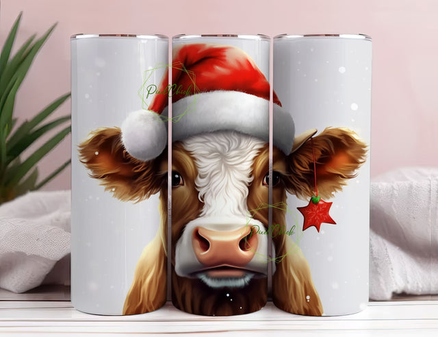 Christmas Highland Cow 20 oz Skinny Tumbler Sublimation Design, Instant Digital Download PNG, Holiday Tumbler Wrap Sublimation PixelChick 