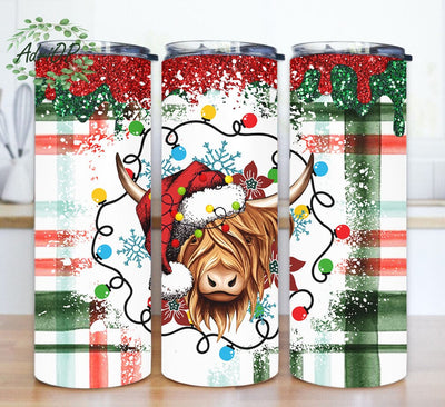 Christmas Highland Cow 20oz Skinny Png, Santa Cow Tumbler Png, Christmas Plaid Tumbler Wrap, Western Christmas Tumber Design, Digital Download Sublimation AdriOP 