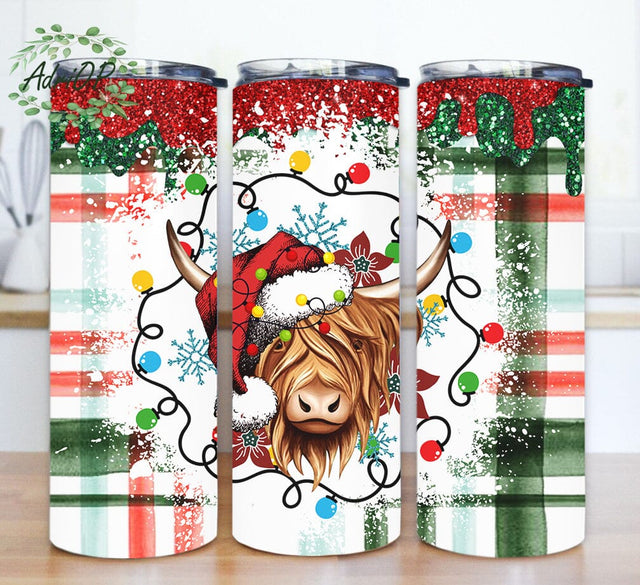 Christmas Highland Cow 20oz Skinny Png, Santa Cow Tumbler Png, Christmas Plaid Tumbler Wrap, Western Christmas Tumber Design, Digital Download Sublimation AdriOP 