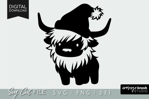 Christmas Highland Cow in Santa Hat SVG File Baby Cow SVG OrangeBrushStudio 