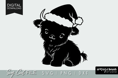 Christmas Highland Cow in Santa Hat SVG File Baby Cow SVG OrangeBrushStudio 
