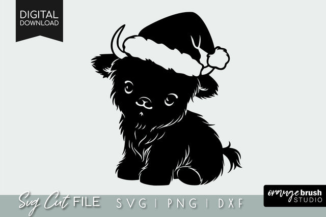Christmas Highland Cow in Santa Hat SVG File Baby Cow SVG OrangeBrushStudio 