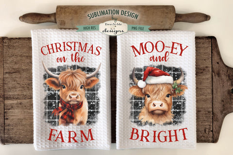 Christmas Highland Cow Kitchen Towel Designs Sublimation Ewe-N-Me Designs 