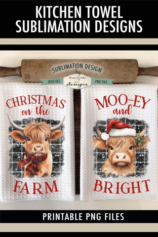 Christmas Highland Cow Kitchen Towel Designs Sublimation Ewe-N-Me Designs 