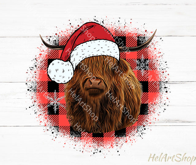 Christmas Highland Cow Png, Sublimation Png, Buffalo Plaid Sublimation _HelArtShop_ 