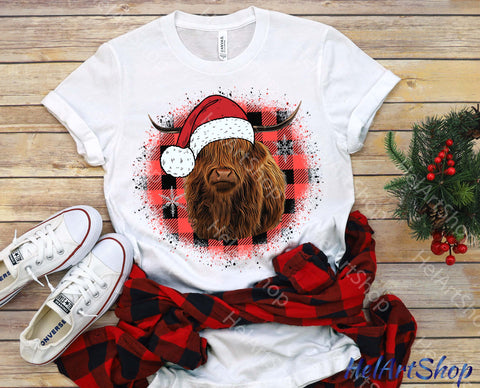 Christmas Highland Cow Png, Sublimation Png, Buffalo Plaid Sublimation _HelArtShop_ 