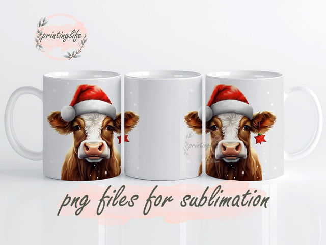 Christmas Highland Cow Sublimation Design, Instant Digital Download PNG, Holiday Mug Wrap, Christmas Highland Cow Mug Sublimation PrintingLife 