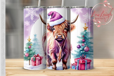 Christmas Highland Cow Tumbler wrap PNG Sublimation Luvleigh Digitals 