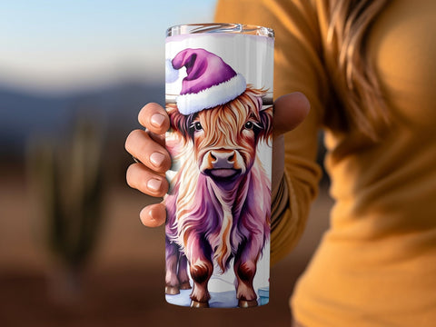 Christmas Highland Cow Tumbler wrap PNG Sublimation Luvleigh Digitals 