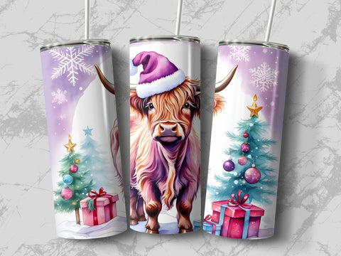 Christmas Highland Cow Tumbler wrap PNG Sublimation Luvleigh Digitals 