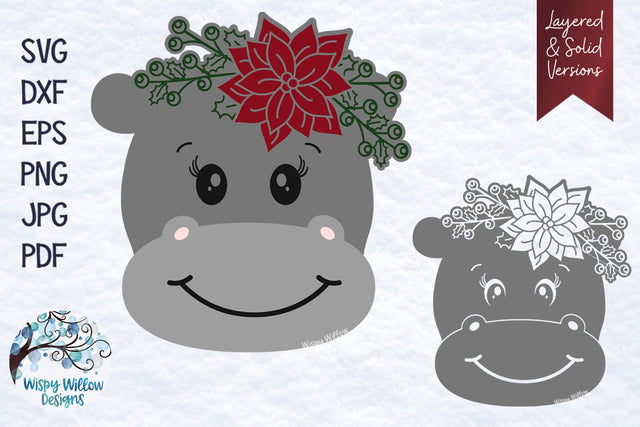 Christmas Hippo SVG SVG Wispy Willow Designs 