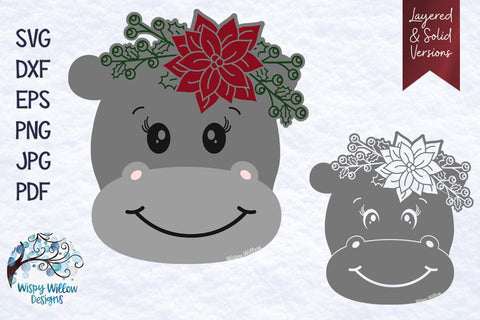Christmas Hippo SVG SVG Wispy Willow Designs 