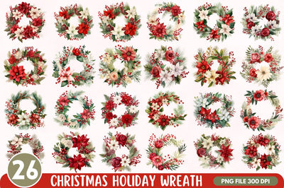Christmas Holiday Wreath Clipart Bundle Sublimation Regulrcrative 