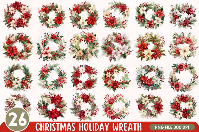 Christmas Holiday Wreath Clipart Bundle Sublimation Regulrcrative 