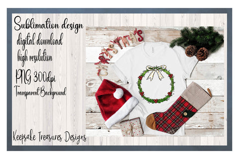 Christmas Holly Berry Wreath, Hand Drawn, Sublimation Design Sublimation Keepsake Treasures Designs LLC. 