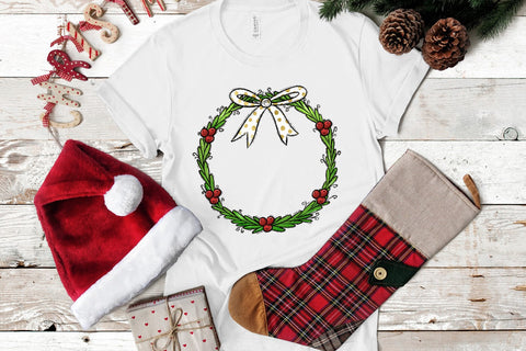 Christmas Holly Berry Wreath, Hand Drawn, Sublimation Design Sublimation Keepsake Treasures Designs LLC. 