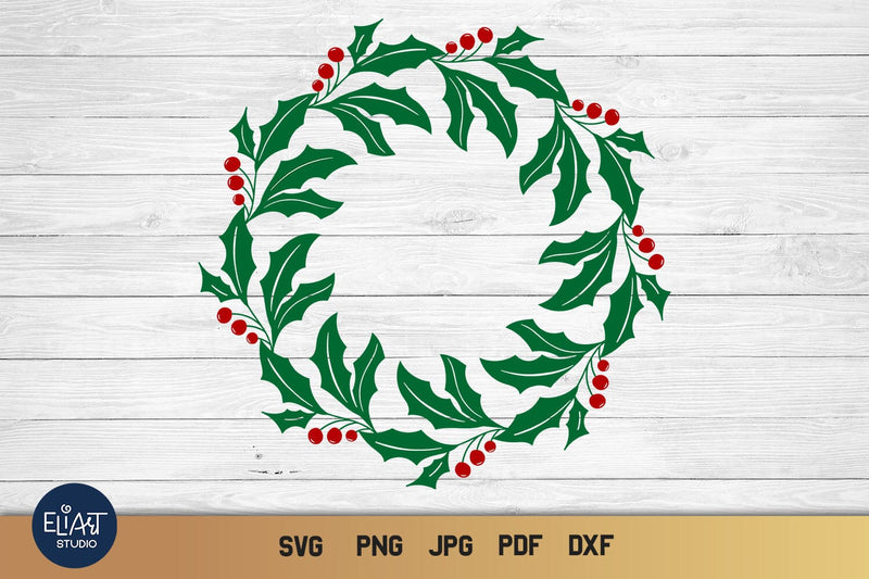 Christmas Holly SVG, Holly PNG Circle Frame. - So Fontsy