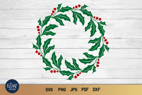 Christmas Holly SVG, Holly PNG Circle Frame. SVG Elinorka 