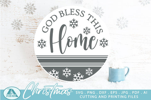 Christmas Home Sign SVG God Bless This Home Round Door Sign SVG zoellartz 