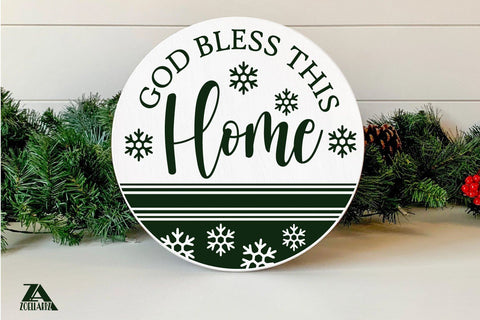 Christmas Home Sign SVG God Bless This Home Round Door Sign SVG zoellartz 