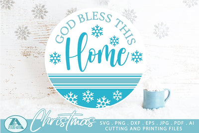 Christmas Home Sign SVG God Bless This Home Round Door Sign SVG zoellartz 