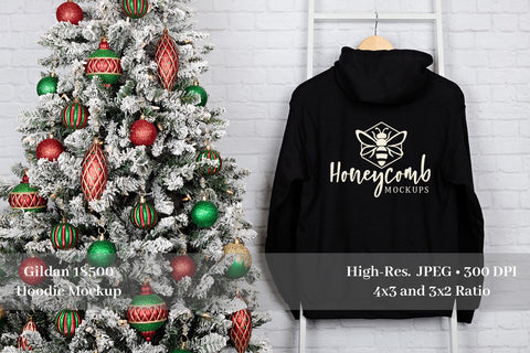 Christmas Hoodie Mockup, Gildan 18500 Black Hoodie Mockup, Front and Back Hoodie Mockup Mock Up Photo Honeycomb Mockups 