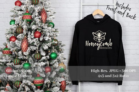 Christmas Hoodie Mockup, Gildan 18500 Black Hoodie Mockup, Front and Back Hoodie Mockup Mock Up Photo Honeycomb Mockups 
