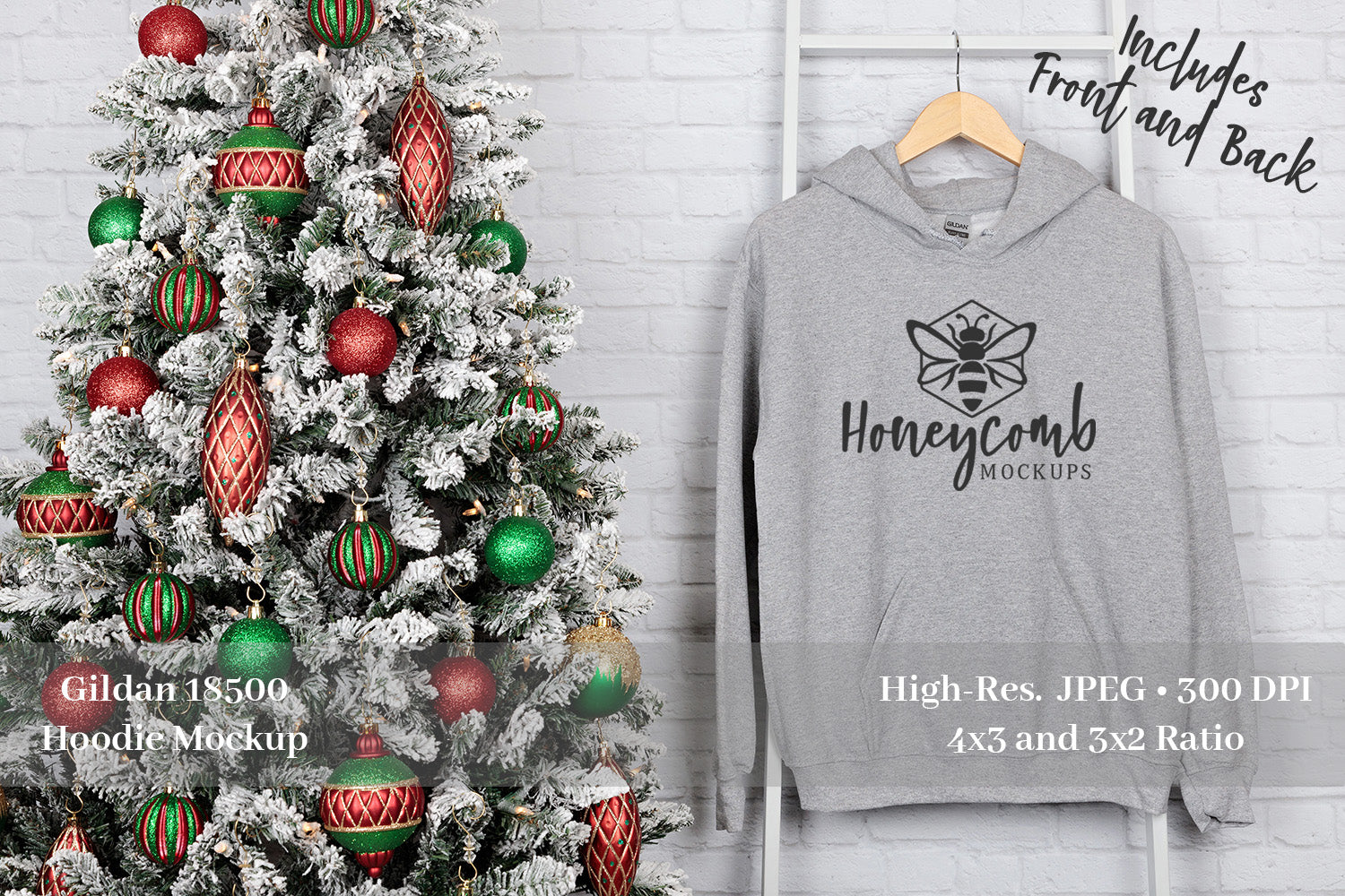 Christmas Hoodie Mockup Gildan 18500 Grey Mockup Front and Back