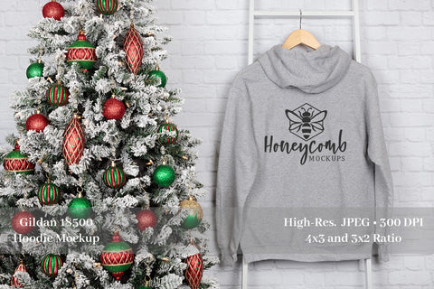 Christmas Hoodie Mockup, Gildan 18500 Grey Mockup, Front and Back Mockup Mock Up Photo Honeycomb Mockups 